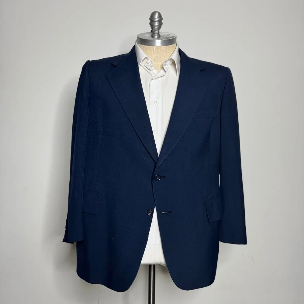 1960s Hart Schaffner Marx Men's Navy Blue Wool Blend Blazer Jacket 2 Button Coat